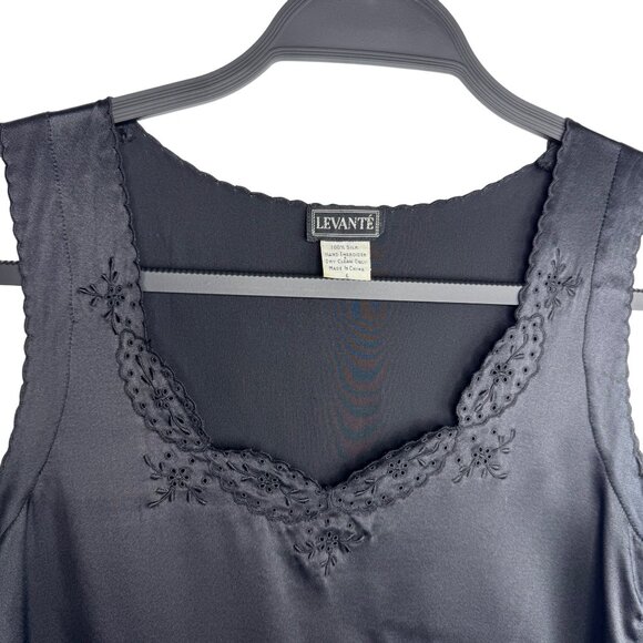 Levante Black 100% Silk Embroidered Camisole Top‎ Size 6 - Picture 2 of 5